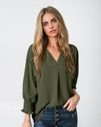 Smocked Cuff Crinkle Blouse