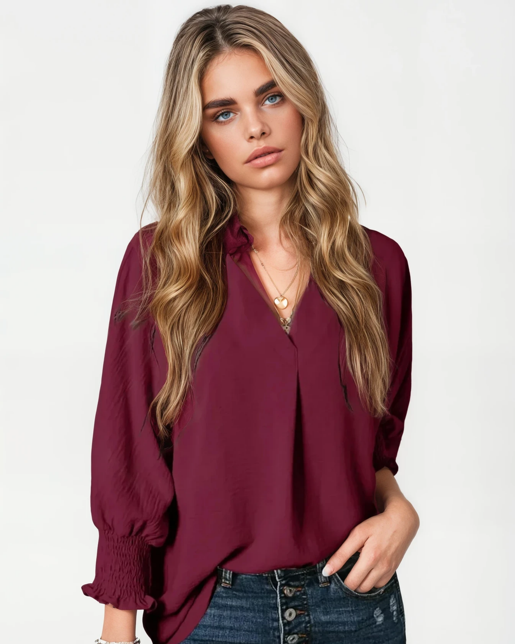 Smocked Cuff Crinkle Blouse